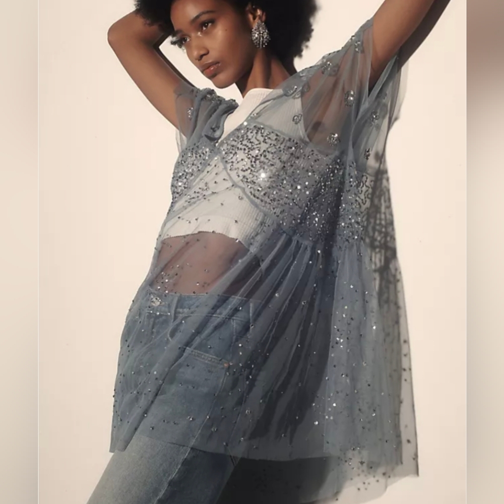 Anthropologie Blue Sequin Overlay